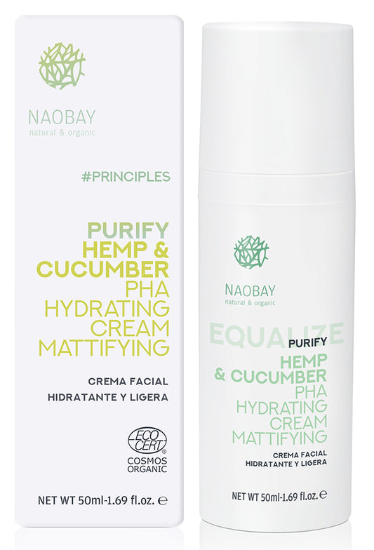 Crema Facial Hidratante y Ligera Purify Hemp & Cucumber PHA Hydrating Cream Mattifying Naobay