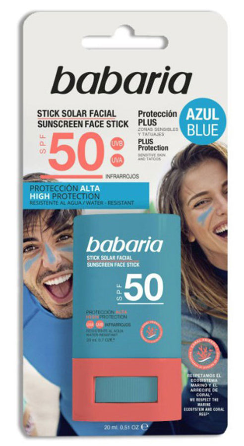 Stick Solar Facial Azul Ideal Tatuajes SPF50 Babaria